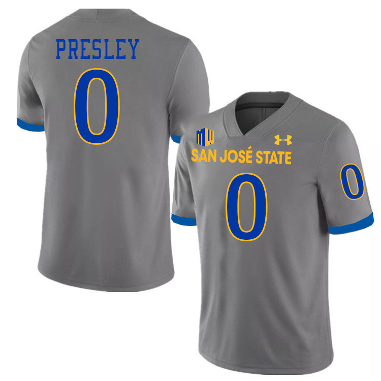 #0 Caleb Presley SJSU Jersey,San Jose State Spartans Football Jersey College Uniforms-Grey